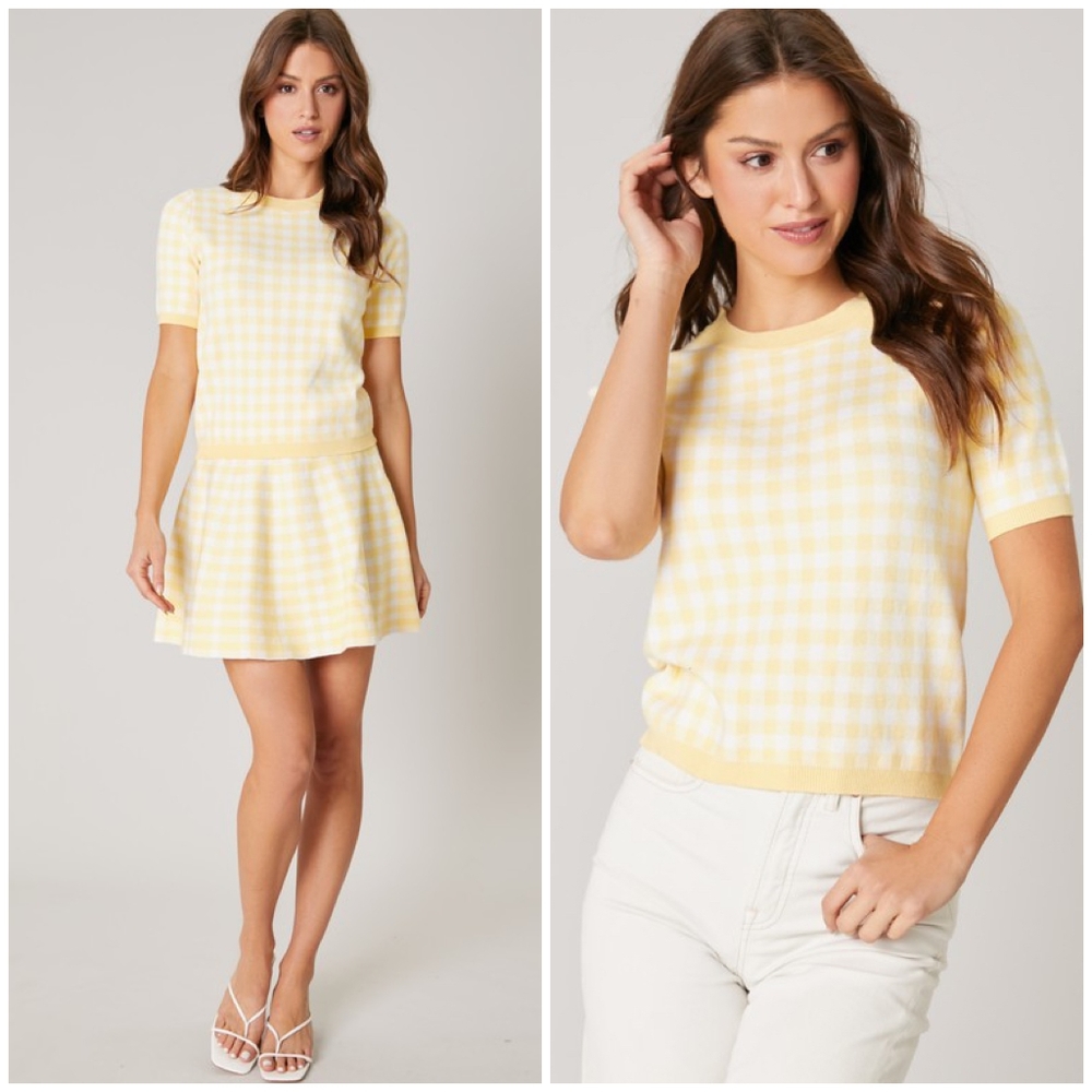 SUGARLIPS Pastel Yellow Checks 2-Piece Skirt Set - Picture 1 of 6